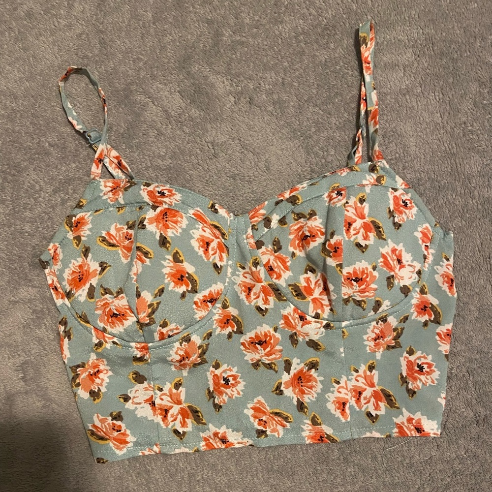 Blue Tank top with pink flowers